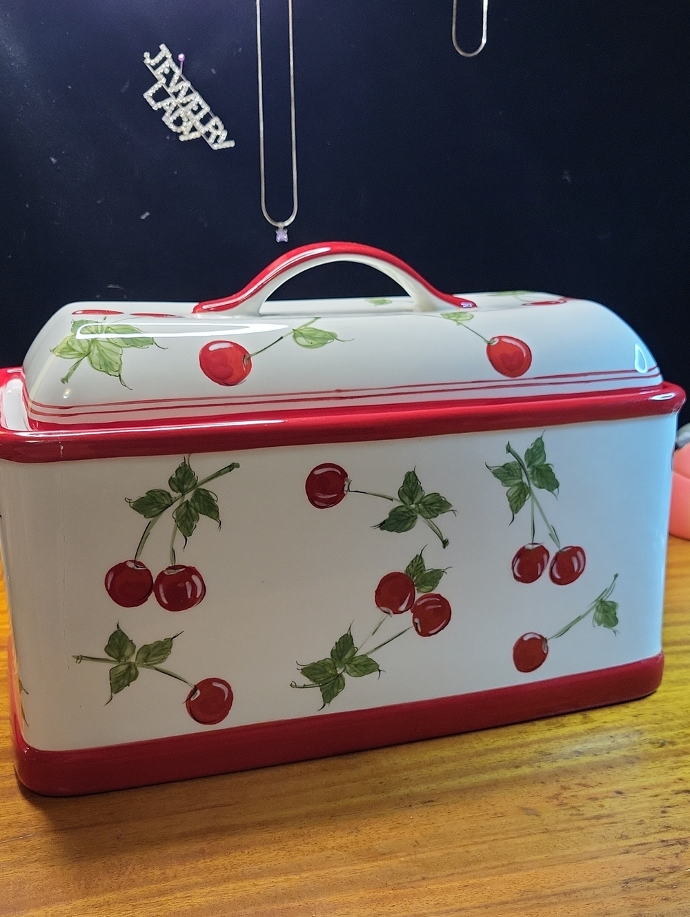 Target Ceramic Cherry Bread Box with Red Trim